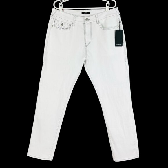 True Religion Men Geno Relaxed Slim Stretch Optic White Jean 34x32 Flap NWT $159 - Picture 1 of 11